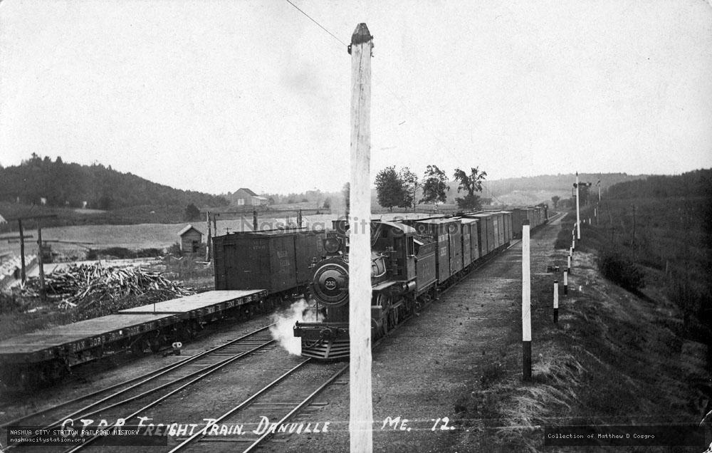 Postcard: Grand Trunk Railroad Freight Train, Danville, Maine
